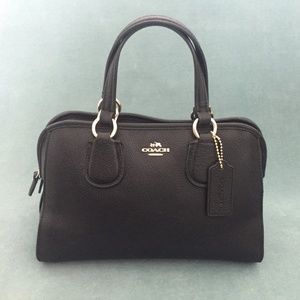 Coach black leather satchel handbag w/strap